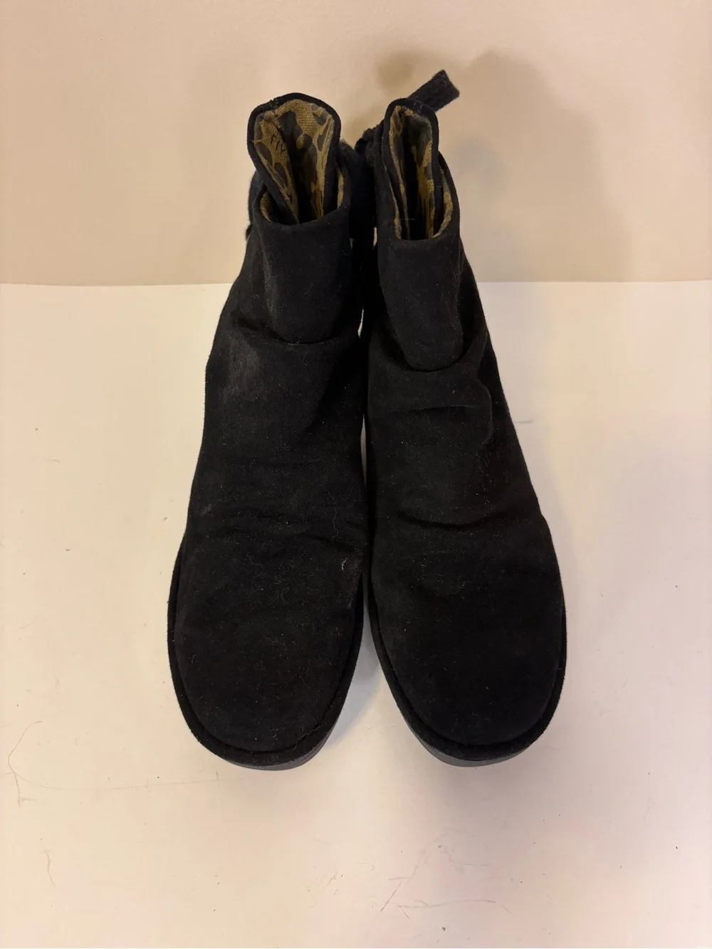 Fly London Black Suede Lace-Back Wedge Ankle Boots Women’s 39 = 8-8.5